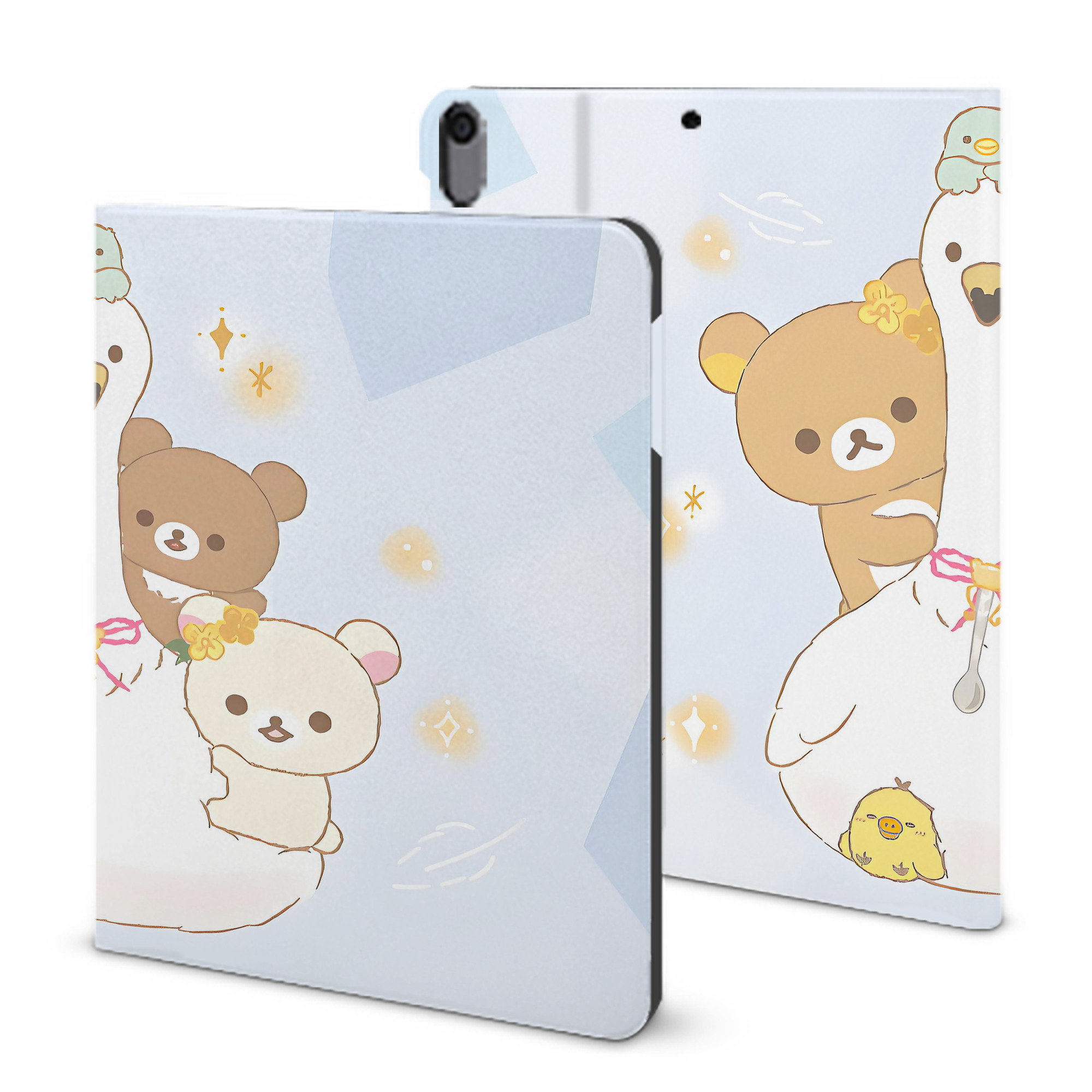 （画像用） リラックマ リラックマ キイロイトリ Rilakkuma Korilakkuma Kiiroitori IPad ケース ブック型 PUレザー TPU 耐衝撃 軽量 薄型 ペン収納なし 全面保護 IPad 各モデル対応